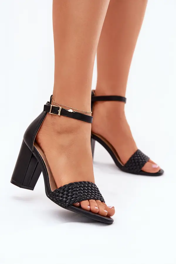 EVENTO EVENTO Women's Heeled Sandals with Woven Strap Black Asdine