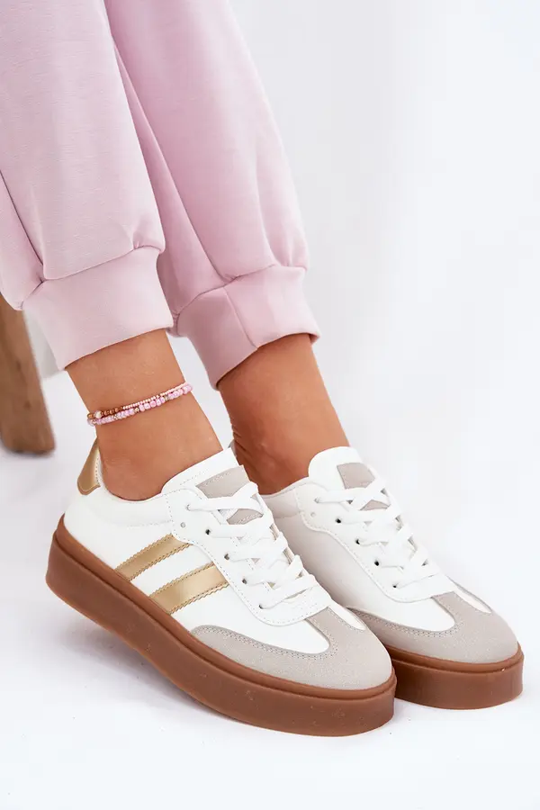 Boto EVENTO Women's Platform Sneakers Made Of Eco Leather White-Gold Elaraven