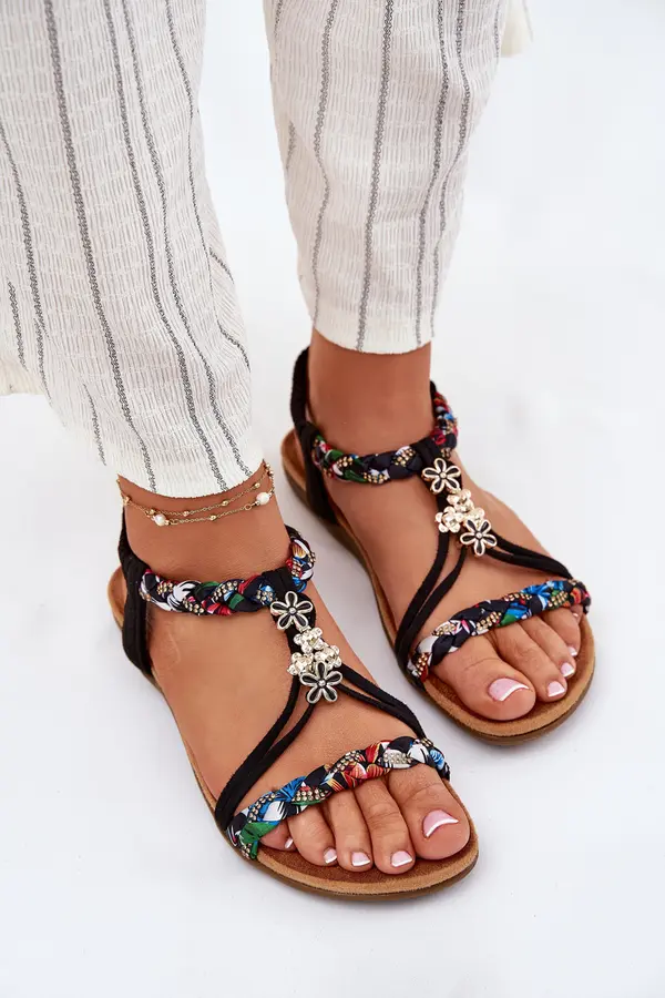 EVENTO EVENTO Women's Sandals With Pins And Braided Straps Black Nusoreth