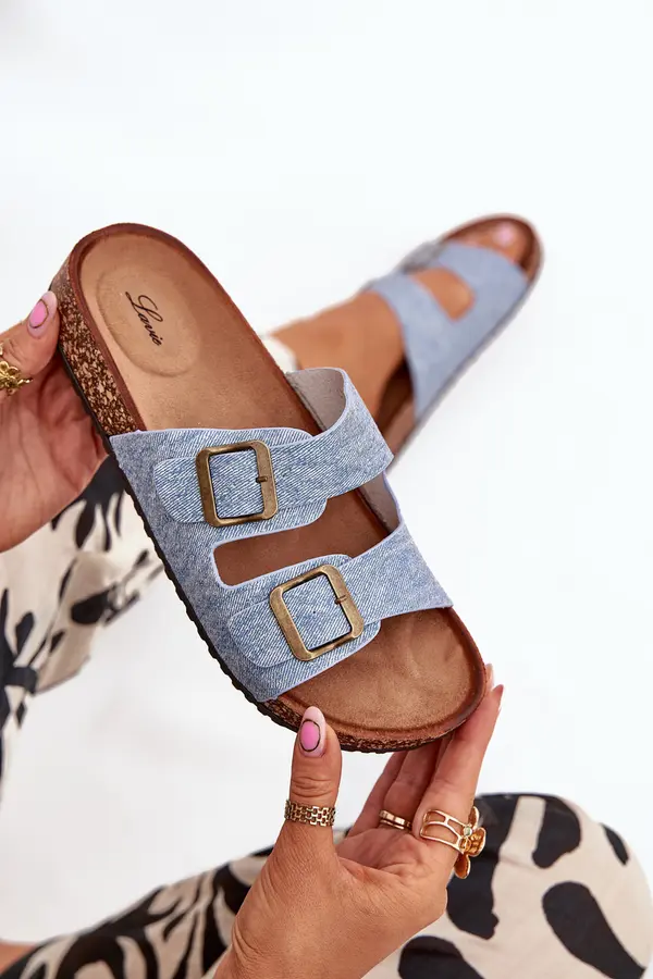 EVENTO EVENTO Women's Slippers On Cork Platform With Buckles Light Denim Vesina