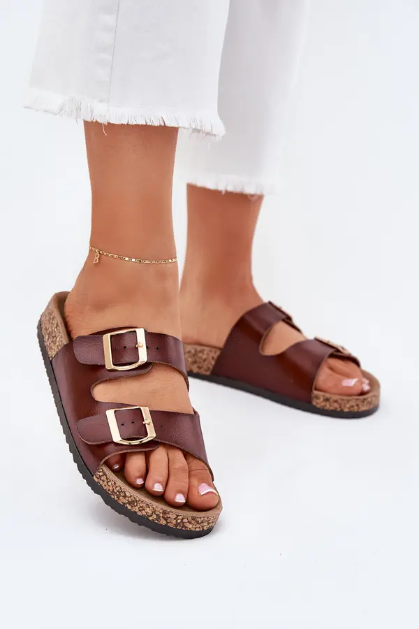 EVENTO EVENTO Women's Slippers With Buckles Made Of Eco Leather Brown Iskira