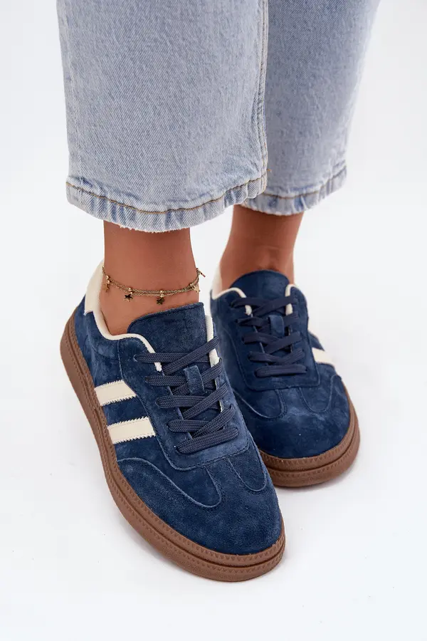 EVENTO EVENTO Women's Suede Sneakers on Platform Dark Blue Sylviona