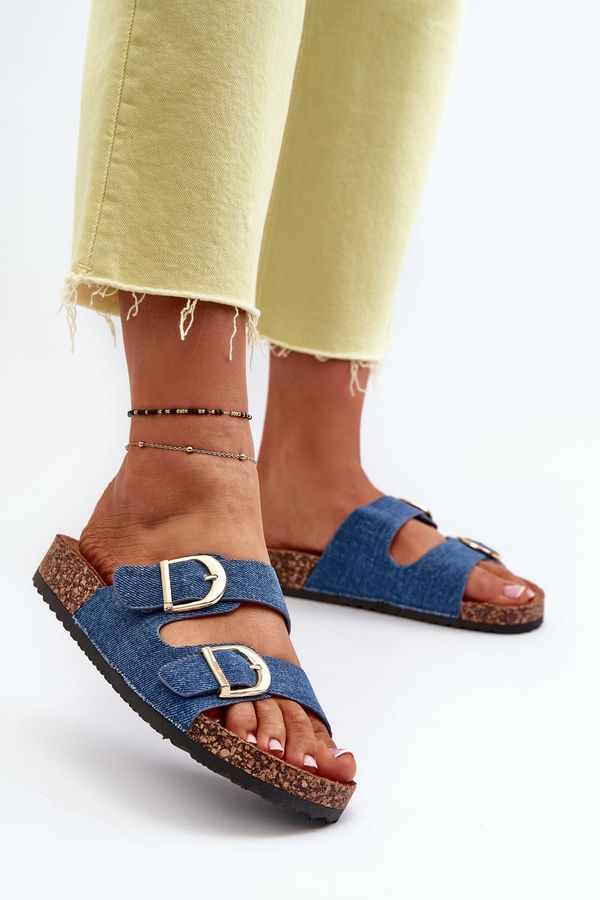 FB2 FB2 Women's denim clogs on cork platform with dark blue straps Doretta