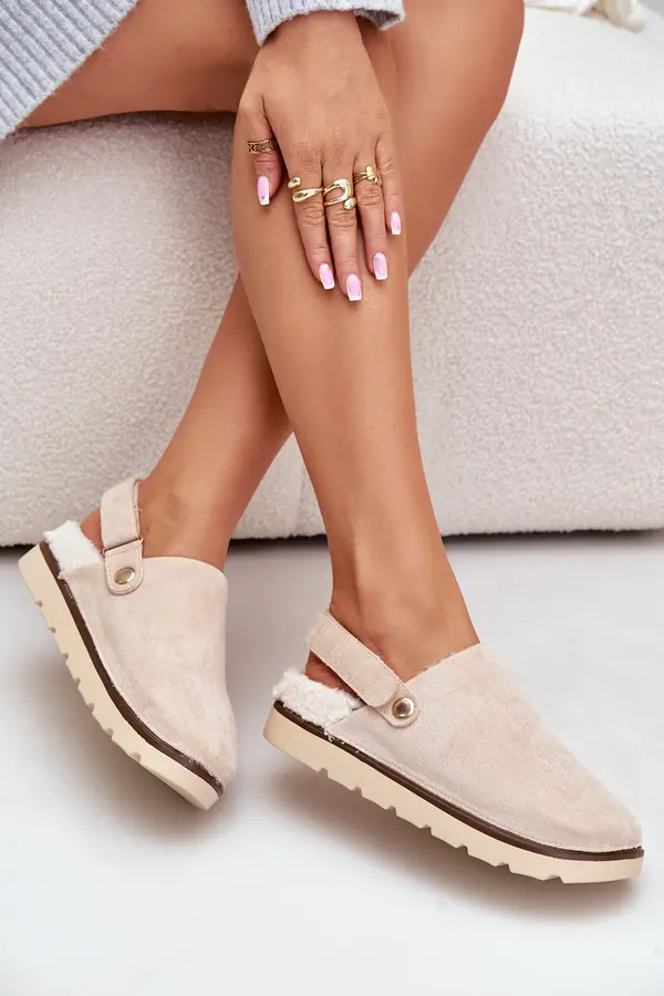 Boto FB2 Women's Slippers On Thick Sole With Fur And Buckle Black Linneola