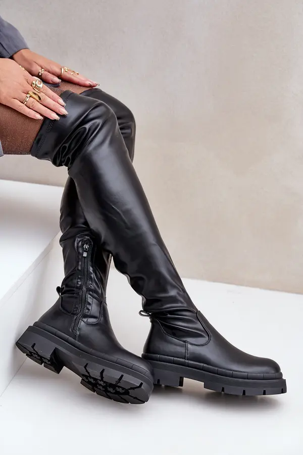 Boto FG2 Knee High Boots With Flat Heel Black Feliri