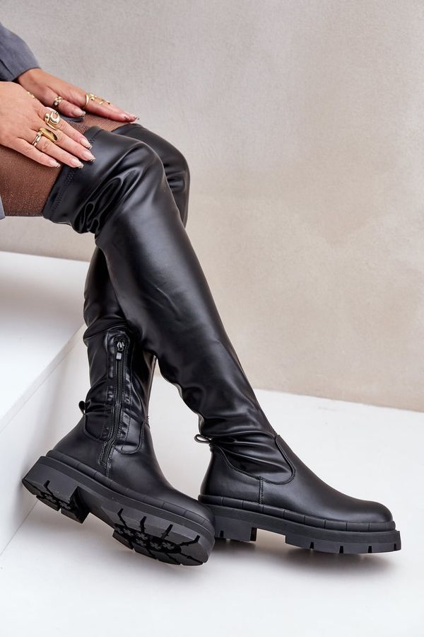 FG2 FG2 Knee High Boots With Flat Heel Black Feliri