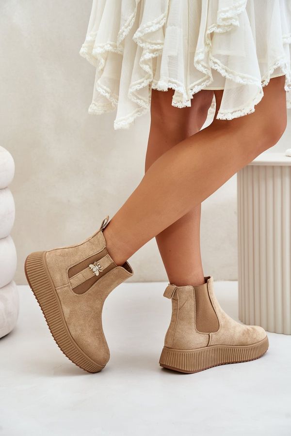 FG2 FG2 Slip On Women's Platform Boots With A Buckle Eco Suede Brown Ciatheia