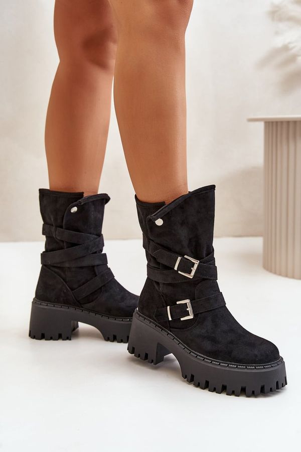 FG2 FG2 Women's Ankle Boots On Chunky Heel With Buckles And Strap Black Nerelisa