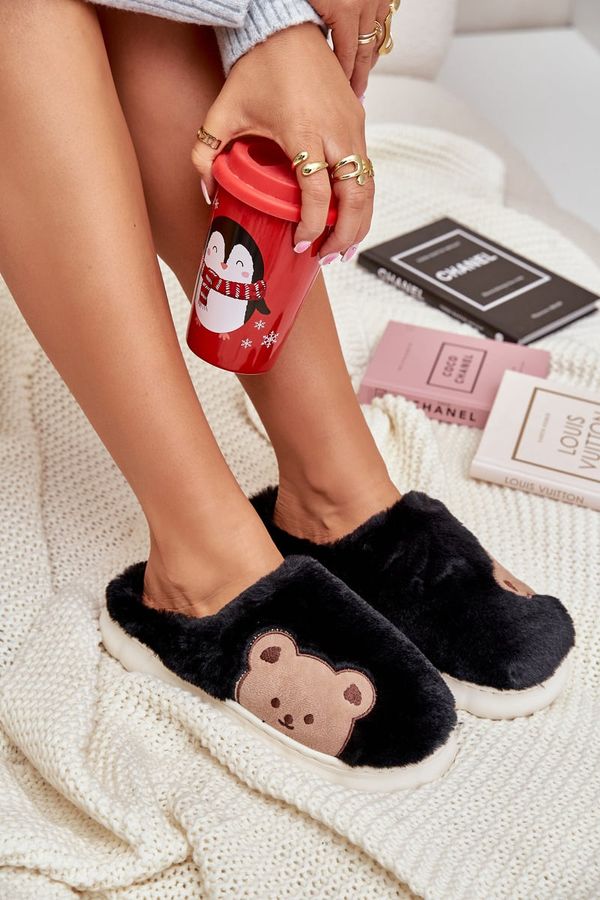 FI1 FI1 Furry Slippers Women Bears Black Firedi