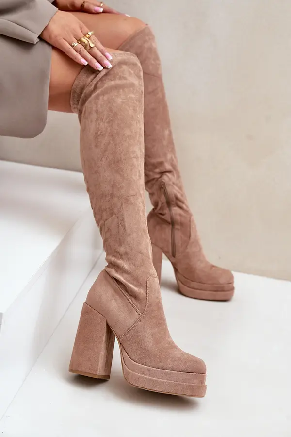 Boto FI1 Knee High Boots With Heel And Platform Beige Nadelian
