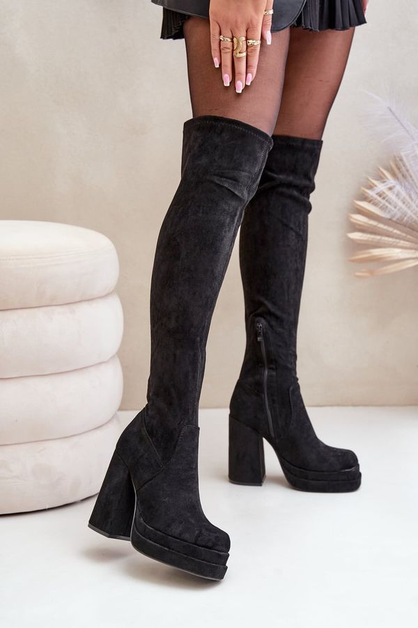 FI1 FI1 Knee High Heeled And Platform Boots Black Nadelian