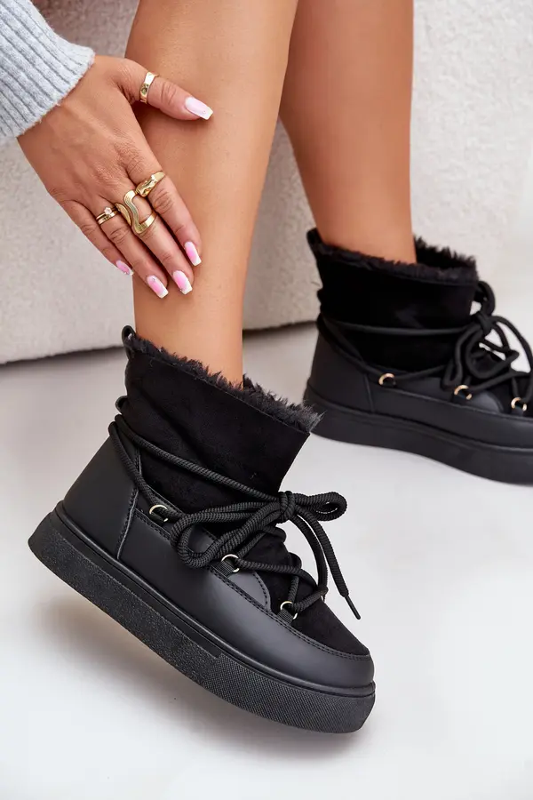 Boto FI1 Women's Snow Boots On Platform Insulated With Fur Black Aziara