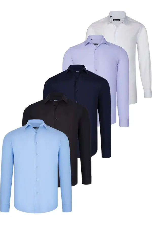dewberry FIVE SET G726 DEWBERRY SHIRT-BLACK-WHITE-NAVY BLUE-BLUE-LILAC