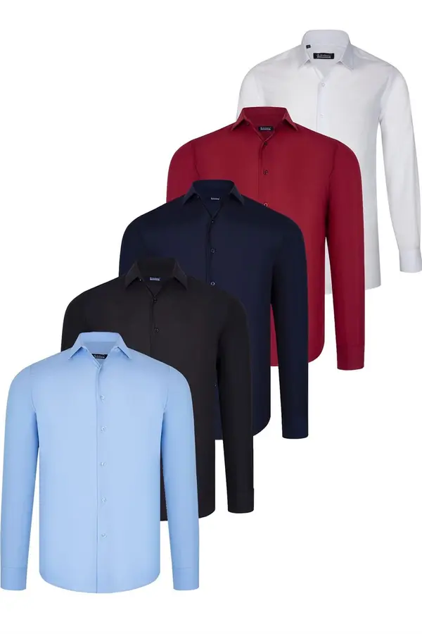 dewberry FIVE SET G726 DEWBERRY SHIRT-BLACK-WHITE-NAVY BLUE-BURGUNDY-BLUE