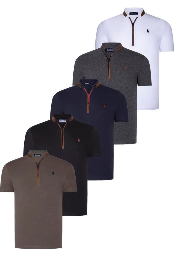 dewberry FIVE SET T8571 DEWBERRY ZIPPER MEN'S T-SHIRT-BLACK-WHITE-NAVY BLUE-ANTHRACITE-KHAKI