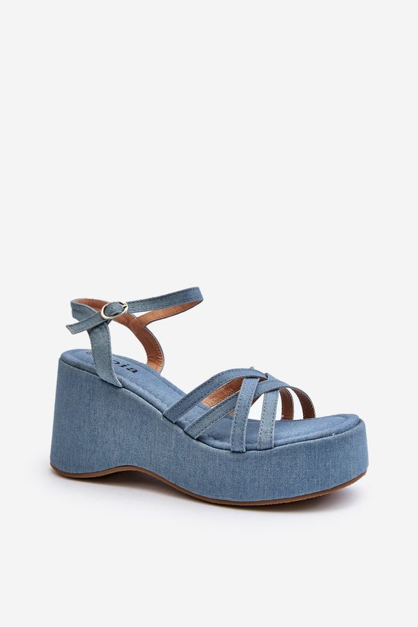 FJ1 FJ1 Blue Platform Sandals and Wedges Oporia
