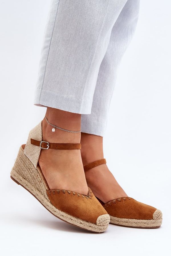 FJ1 FJ1 Suede Espadrille Sandals With Wedge And Braiding Camel Raylin