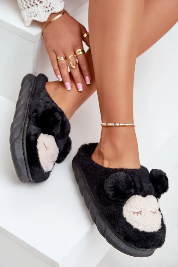 Boto FK1 Warm Fur Slippers Women Black Jozelinetta