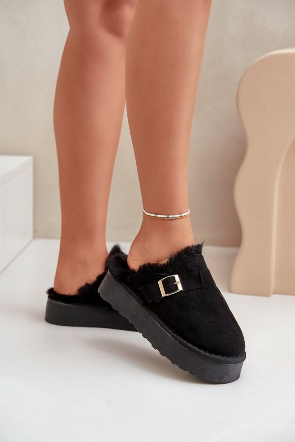 FK1 FK1 Women's Slippers On Thick Sole With Fur And Buckle Black Linneola