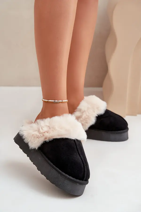 Boto FK1 Women's Snow Slippers With Thick Sole And Fur Black Doriola