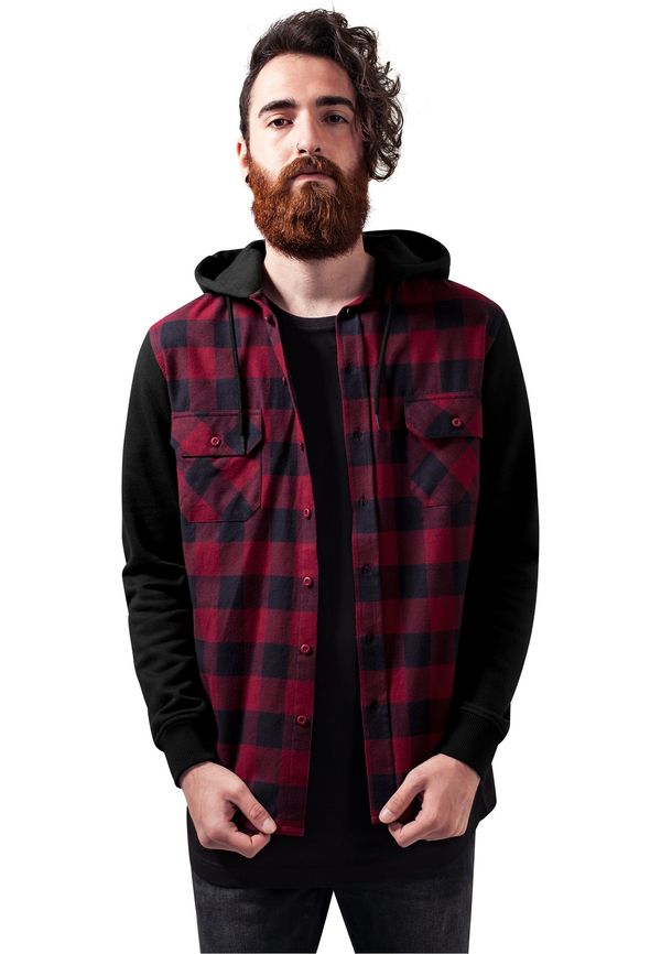 Urban Classics Flanell Sweat Sweat Plaid Hooded Shirt blk/burgundy/blk