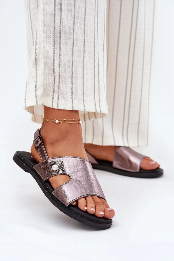 VINCEZA Flat Ladies Sandals With Decorative Detail Silver Vinceza 17378