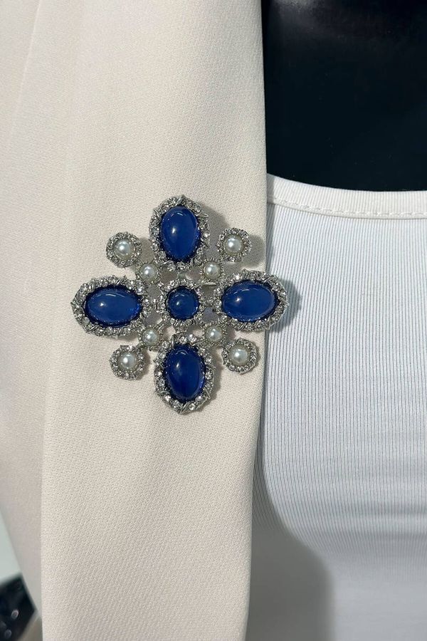 Kesi Floral brooch 2 silver + cornflower