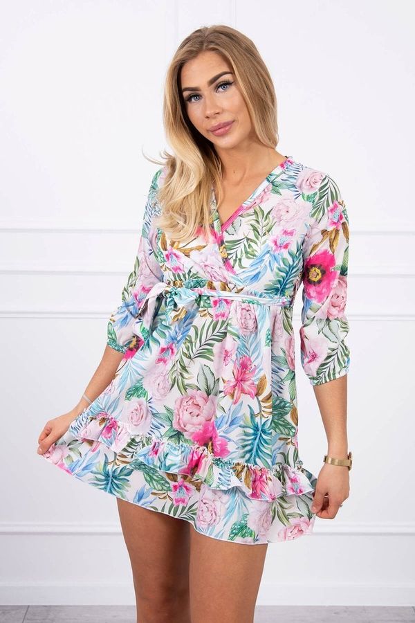 Kesi Floral dress with waist tie ecru