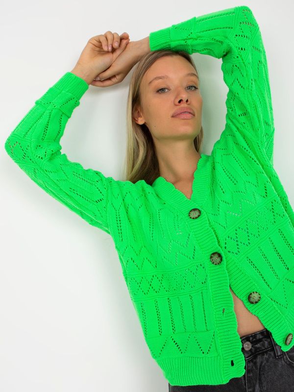 Fashionhunters Fluo green openwork summer sweater with buttons RUE PARIS