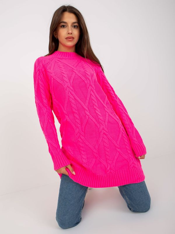 Fashionhunters Fluo pink minidress knitted with braids RUE PARIS