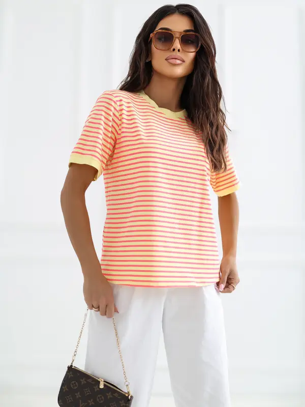 RUE PARIS Fluo roza-rumena bombažna majica