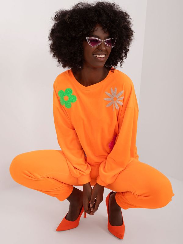 Fashionhunters Fluooorange velour set with trousers