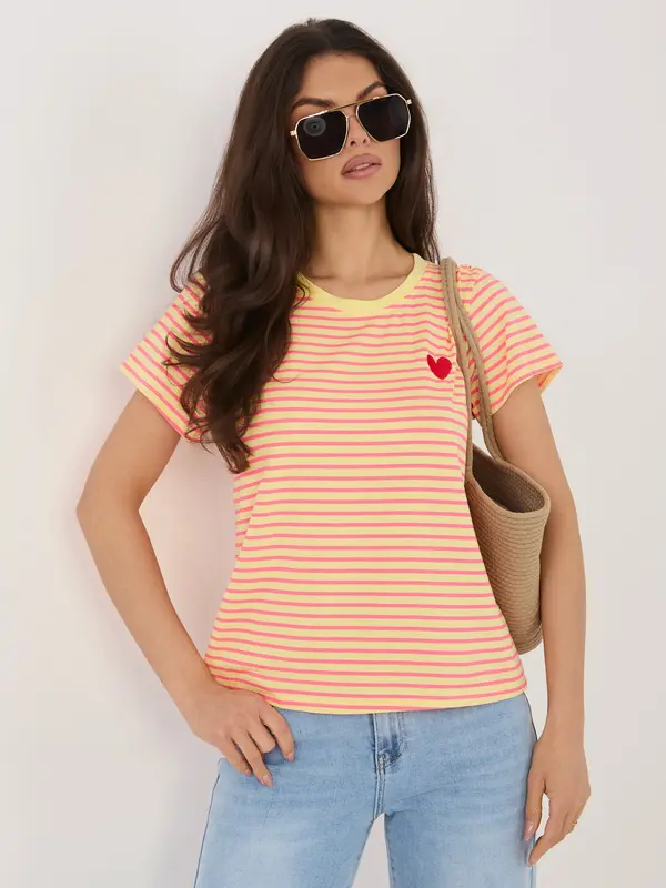 Italy Moda Fluorescentno rumena majica z vezenjem srca