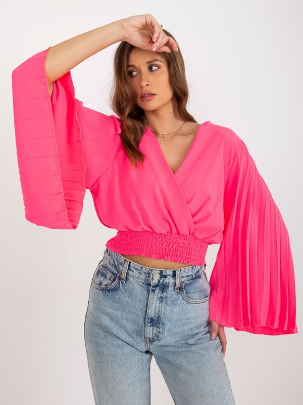 Fashionhunters Fluorine pink formal blouse with clutch neckline