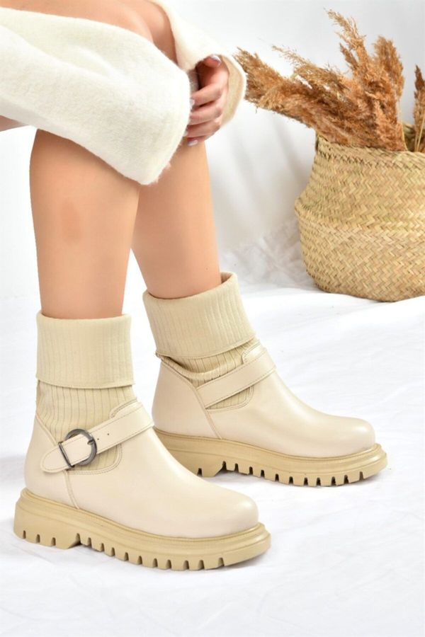 Fox Shoes Fox Shoes Beige Thick Soled Daily Knitwear Women's Boots