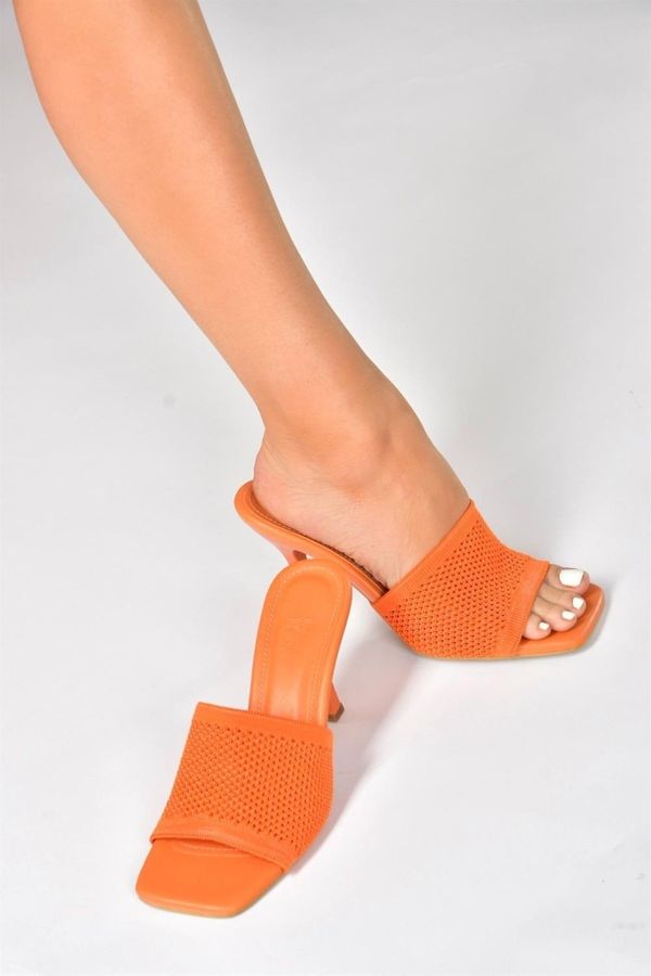 Fox Shoes Fox Shoes Orange Knitwear Fabric Heeled Women's Slippers