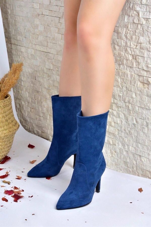 Fox Shoes Fox Shoes Women's Navy Blue Suede Thin Heeled Boots