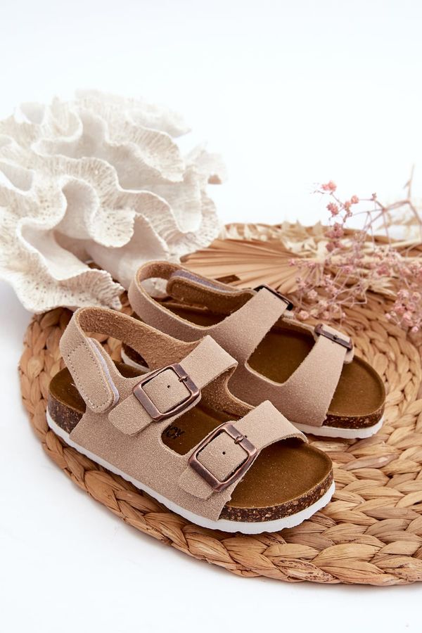 FR1 FR1 Children's sandals on a cork platform with velcro closure beige Rorria