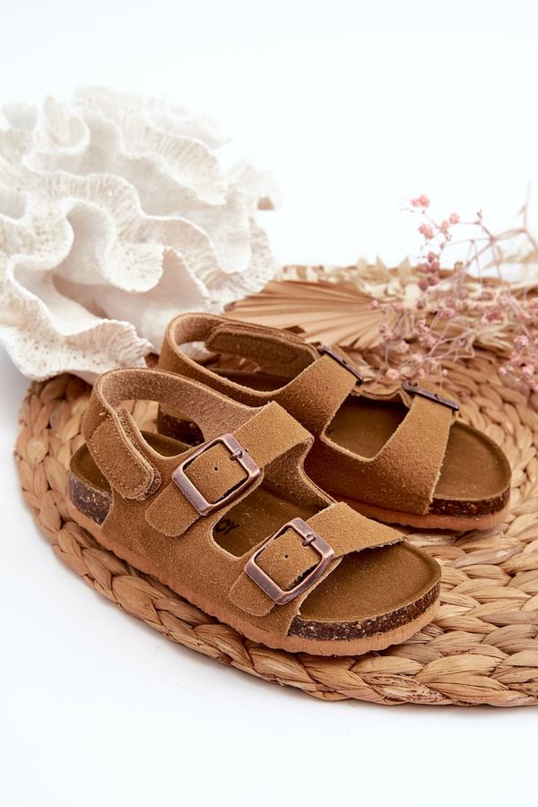 FR1 FR1 Children's Sandals on Cork Platform with Velcro Closure Camel Rorria