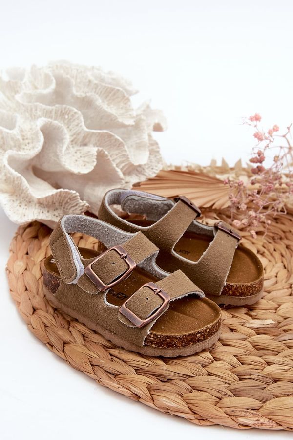 FR1 FR1 Children's Sandals on Cork Platform with Velcro Closure in Khaki Rorria