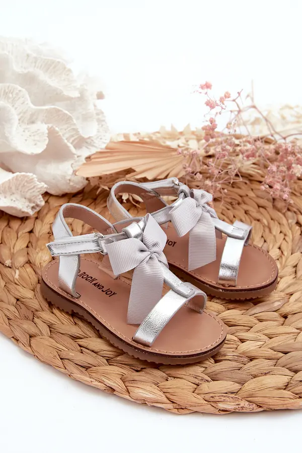 Boto FR1 Children's Sandals With Bow on Velcro Silver Joratia