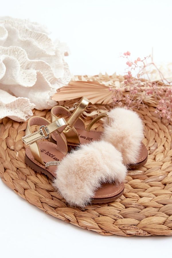 FR1 FR1 Children's Sandals with Velcro and Faux Fur Gold Rosavere