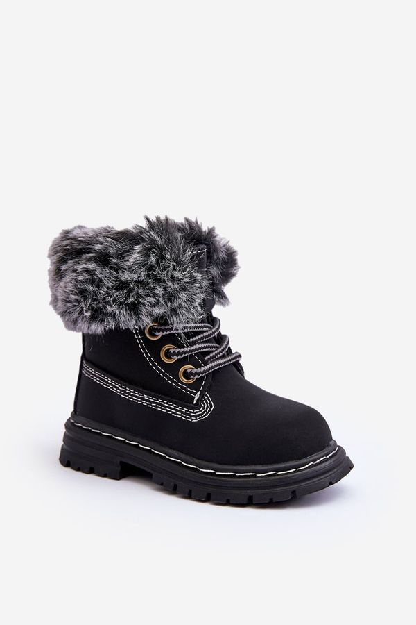 FR1 FR1 Children's Trapper Boots with Zip and Faux Fur Black Gerande