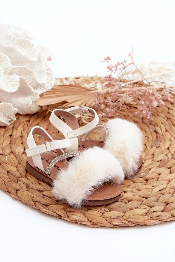 FR1 FR1 Children's Velcro Sandals with Fur White Rosavere