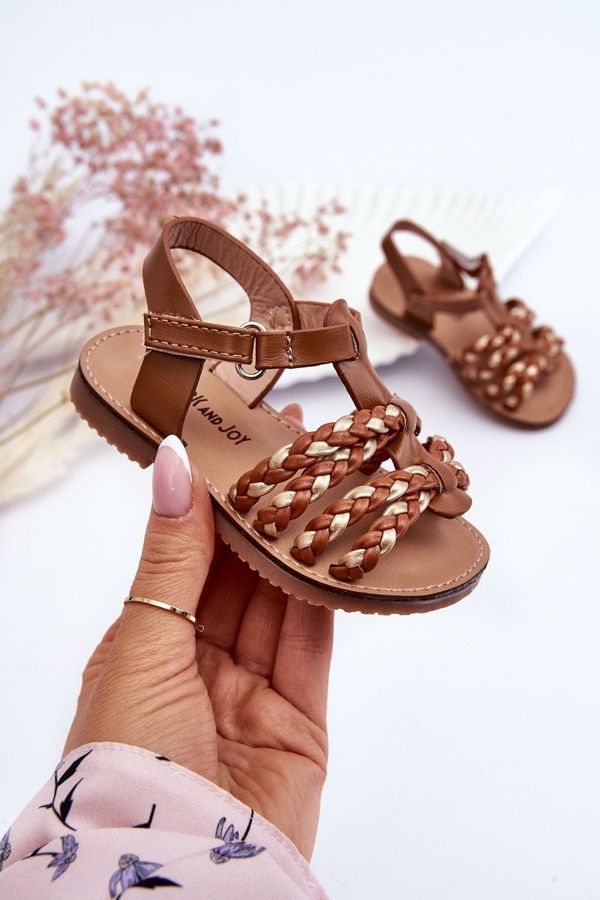 FR1 FR1 Children's Velcro Sandals With Stripes Brown Sammy