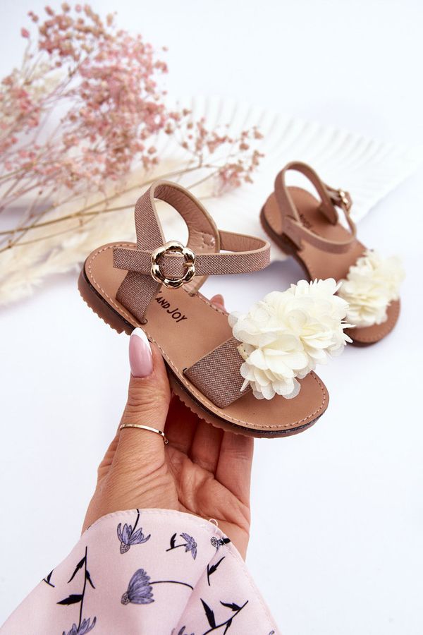 FR1 FR1 Fashionable Children's Sandals With Flowers Beige-gold Poly