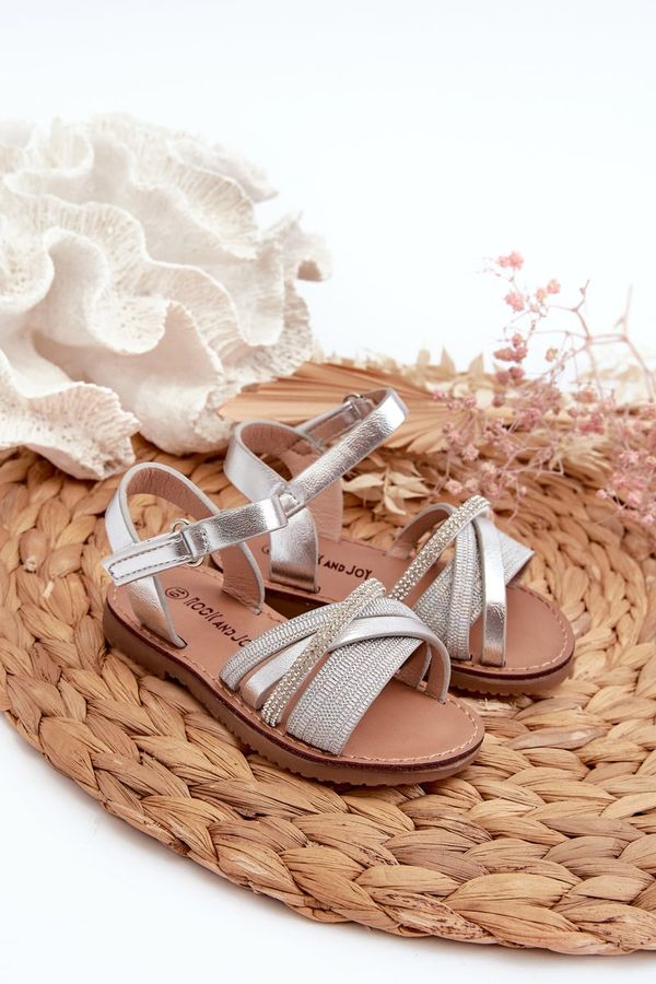 FR1 FR1 Shiny Children's Sandals with Velcro Silver Delphina