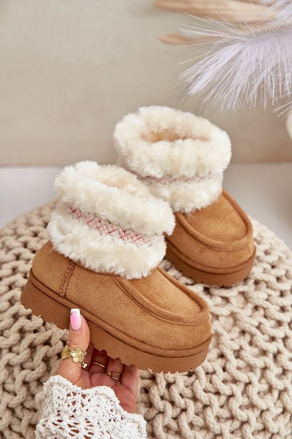 FR1 FR1 Snow Boots Kids With Fur And Pattern Camel Melefia