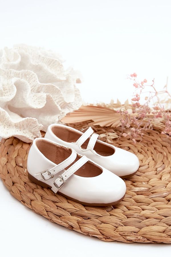 FR1 FR1 White Patent Leather Children's Ballerina Flats with Straps Margenis