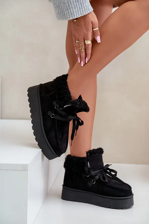 Boto FR1 Women's Lace-Up Snow Boots with Thick Sole Black Loso